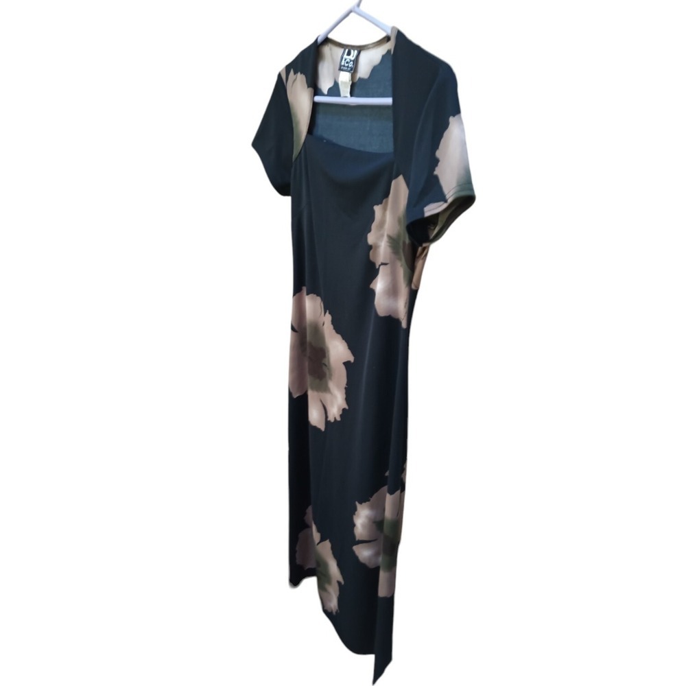 Dj & Co Dawn Joy 90's Vintage Dress Black Floral Size 10 Y2K Watercolor - Picture 4 of 6